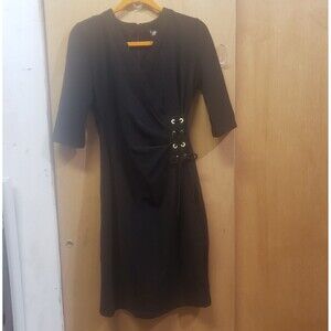 Christin Michaels Black Textured Ruched Office Career Stretch Sz 8 MMM